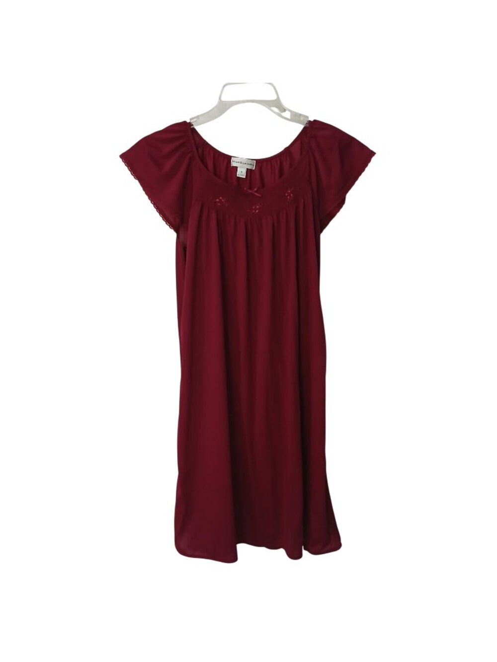 Miss Elaine Womens Sz S Maroon Nightgown Smocking w/ Flutter Sleeves #D-42